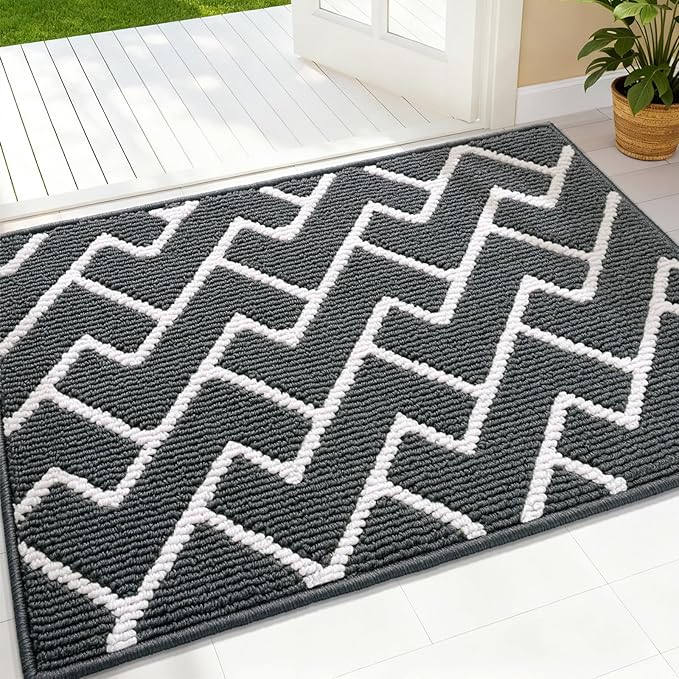 OLANLY Front Door Mat, Non-Slip Rubber Backing, Dirt Resistant and Absorbent, Washable, Easy to Clean Low-Profile Indoor Doormat for Back Door, Entryway, Inside Entrance, 36x24, Charcoal