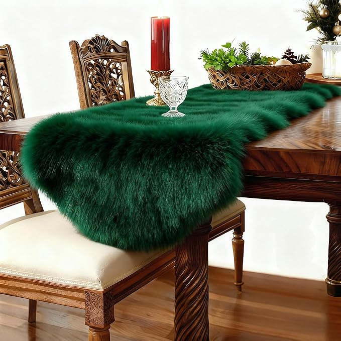 duduta Emerald Green Faux Sheepskin Runner Rug 2x6 ft, Fluffy Shag Bedroom Dorm Rug Decor Fur Couch Sofa Covers Washable