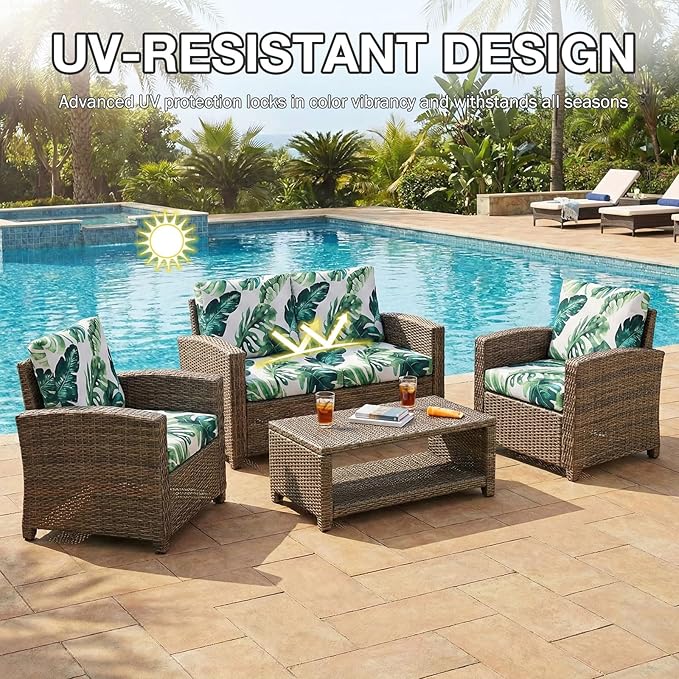 hyha 12Pcs Patio Cushion Covers, Stretch Outdoor Couch Cushion Covers, Washable Outdoor Chair/Sofa Slipcovers for Patio Furniture Cushions Protector with Elastic Bottom(Monstera Deliciosa,Cover Only)