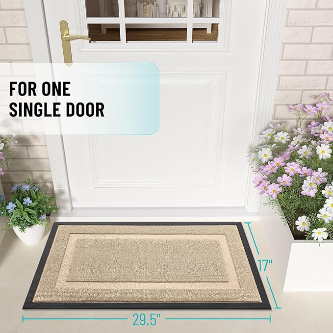 OLANLY Front Door Mat Indoor Outdoor Entrance, Waterproof All-Season, All-Weather Doormat, Sturdy Natural Rubber, Low Profile, Easy Clean Patio Porch Entryway Mat, 47x23, Off-White