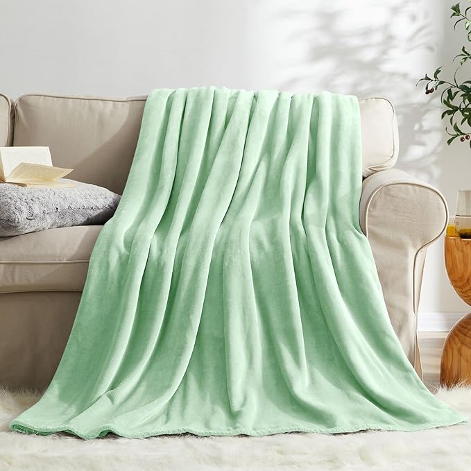 KMUSET Sage Green Fleece Throw Blanket for Bed - Lightweight Super Soft Cozy Luxury Bed Blanket Microfiber 50 x 60 inches