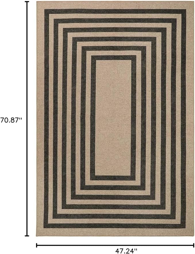 Lahome Enfys Modern Geometric Easy Jute Entryway Rug, 4x6 Black Washable Carpet for Bedroom Contemporary Thin Living Room Patio Rug, Farmhouse Non Slip Indoor Outdoor Carpet for Dining Room Backyard