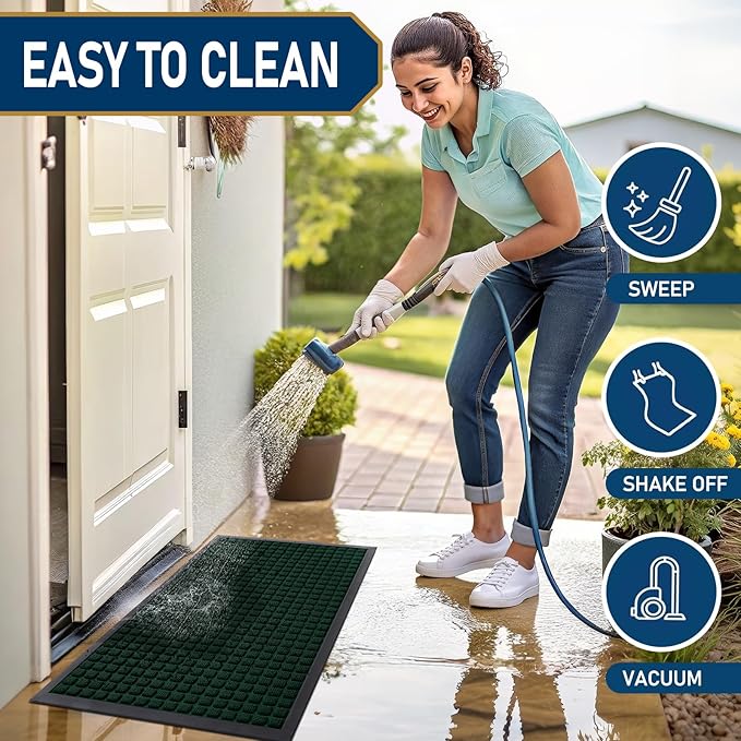 Smiry Front Door Mat Outside Entrance, Heavy Duty Natural Rubber Doormat, Non Slip, Trap Dirt and Moisture, Easy Clean, Low Profile Welcome Floor Mats for Indoor Outdoor Entry, 47x32 Inch, Black Green