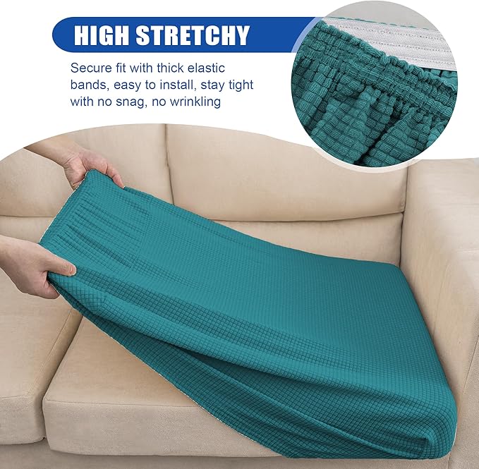 Water Resistant Couch Cushion Covers Stretch Sofa Seat Slipcover for Pets, Thick RV Dinette Cushion Covers Sofa Protector, Washable (Small, Dark Teal)