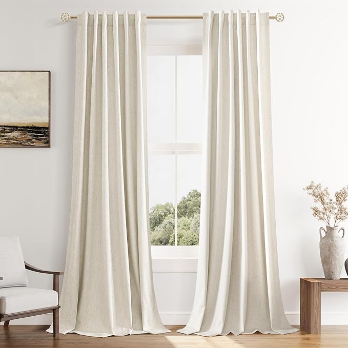 Guken 100% Blackout Curtains 42 Inch Wide by 108 Inch for Living Room Bedroom Back Tab Thermal Insulated Black Out Linen Drapes Room Darkening Window Curtains