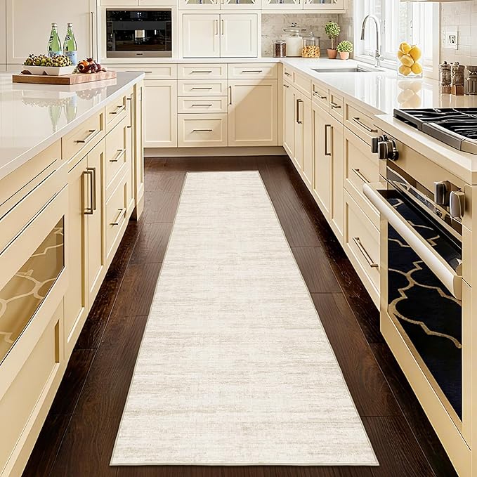 2x10 Runner Rug Non-Slip，Modern Abstract 10ft Washable Runner Rugs for Hallways, Ultra-Thin Long Kitchen Rug Runners,Stain Resistant Floor Carpet for Bedroom,Laundry Room,Entryway（Beige,2'x10'）