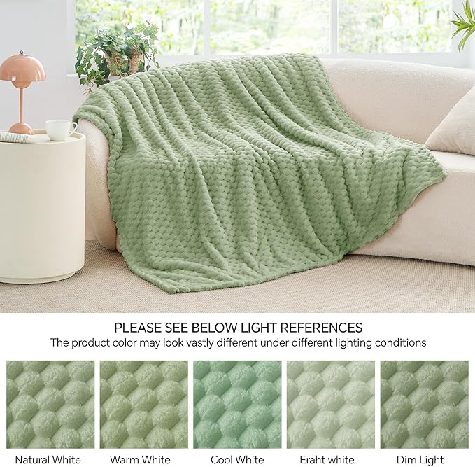BEDELITE Fleece Blanket - 3D Jacquard Decorative Sage Green Throw Blankets for Couch & Bed, Soft and Cozy Warm Plush Fluffy Blanket All Seasons Suitable, 50x60Inches