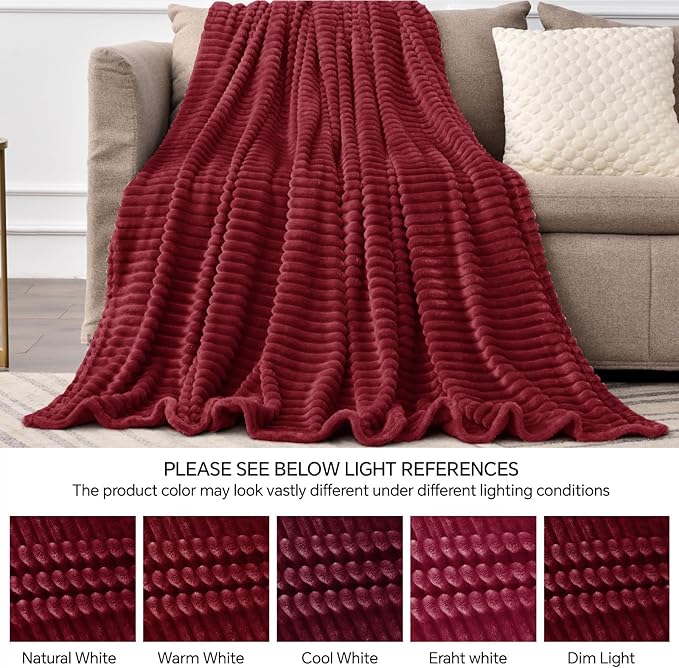 BEDELITE Fleece Throw Blanket for Couch – 3D Ribbed Jacquard Soft and Warm Decorative Fuzzy Blanket – Cozy, Fluffy, Plush Lightweight Burgundy Throw Blankets for Bed, Sofa, 50x60 inches