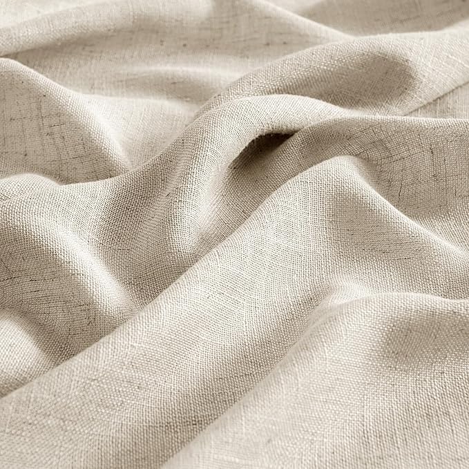 MIULEE Beige Linen Curtains 63 Inch Length 2 Panels for Bedroom Living Room, Soft Linen Textured Window Drapes Semi Sheer Light Filtering Back Tab Rod Pocket Farmhouse Modern Burlap Look Decor