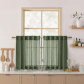 Nanspring Olive Green Linen Curtains 24 Inch Length for Kitchen Small Windows Light Filtering Panels Back Tab and Rod Pocket Drapes for Cafe/Small Curtains, 30 x 24 Inch,2 Panels