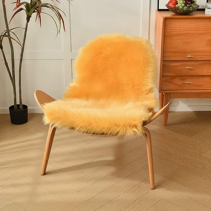 duduta Yellow Faux Sheepskin Rug 2x3 ft, Small Fluffy Shag Fur Rug for Bedroom Dorm Nursery Chair Covers Decor Non Slip