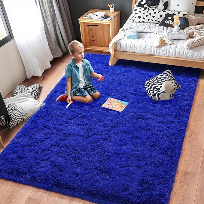 Rugs for Living Room 9x12, Soft Shaggy Modern Shag Area Rug for Bedroom, Upgrade Non-Slip Plush Fluffy Carpet for Kids Boys Girls Room Home Decor Aesthetic, Royal Blue