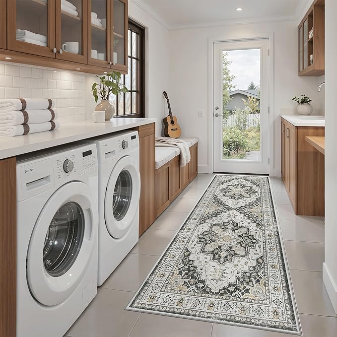 Madane Hallway Runner Rug - 2x5 Rug Runner Washable Runner Rugs Non-Slip Low-Pile Kitchen Runner Rug Laundry Room Rug Throw Carpet for Entrance Bedroom Living Room (2'x5', Black)
