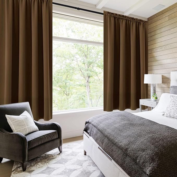 DWCN Blackout Curtains Room Darkening Thermal Insulated Bedroom Curtains Window Curtain Panels, 52 x 45 inches Long, Set of 2 Brown Rod Pocket Drapes