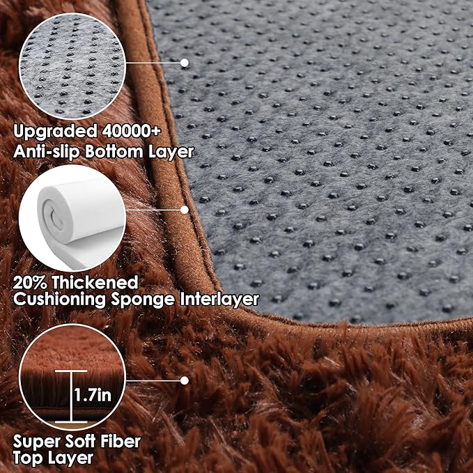 ONASAR Brown Runner Rugs for Bedroom Living Room, Fluffy 2x6 Bedside Hallway Area Rug, Ultra Soft Plush Furry Faux Fur Non Slip Floor Carpet for Nursery Kids Dorm Closet Home Decor