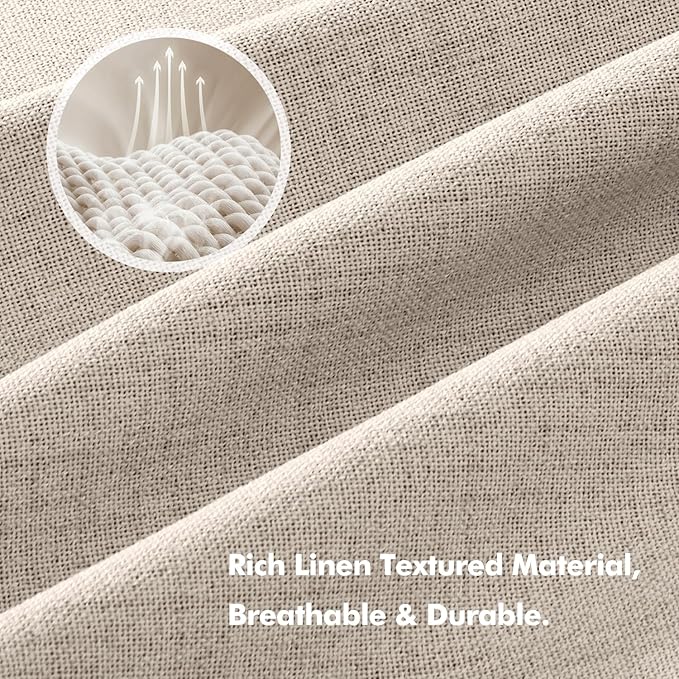 MIULEE 100% Blackout Linen Curtains for Bedroom, Natural Solid Luxury Decor Thermal Insulation Room Darkening Drapes for Living Room Nursery Back Tab Rod Pocket 42 x 63 Inches, 2 Panels