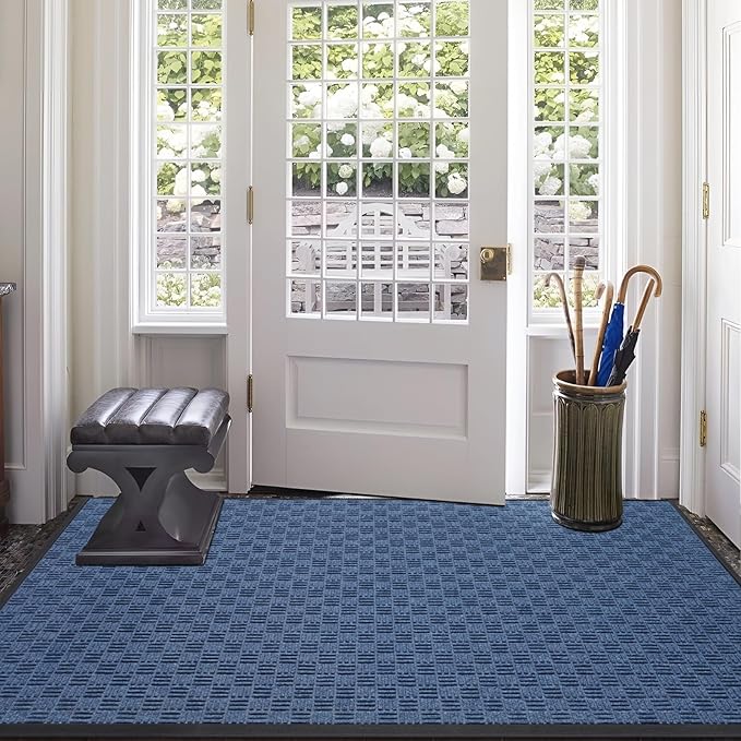 Mibao Front Door Mat, Heavy Duty Durable Welcome Mat for Outdoor Indoor, Dirt Trapper Waterproof Super Absorbent Door Mat for Entryway Outside Patio Porch, 73" x 46", Blue