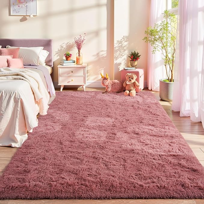 LOCHAS Ultra Soft Indoor Modern Area Rugs Fluffy Living Room Carpets for Children Bedroom Home Decor Nursery Rug 3x5 Feet, Blush