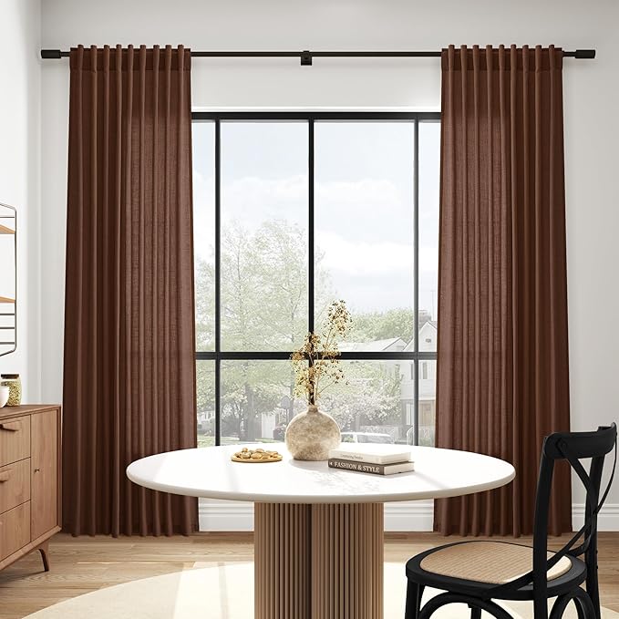 Nanspring Mocha Brown Curtains 84 Inches Long for Living Room Back Tab Linen Luxury Light Filtering Privacy Semi Sheer Curtain Farmhouse Decor Boho Textured Drapes for Bedroom 52x84 Inch,2 Panels
