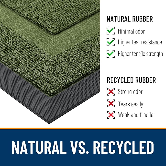 OLANLY Front Door Mat Indoor Outdoor Entrance, Waterproof All-Season, All-Weather Doormat, Sturdy Natural Rubber, Low Profile, Easy Clean Patio Porch Entryway Mat, 59x23, Classic Green