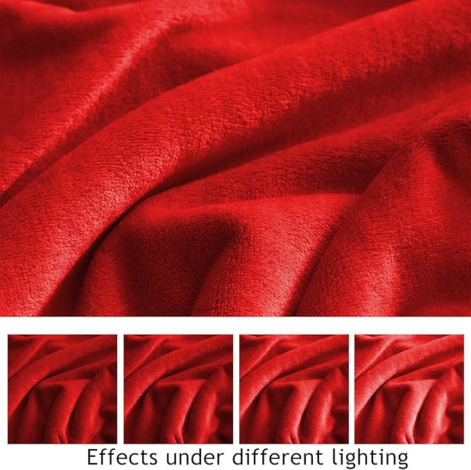 KMUSET Super Soft Throw Blanket Premium Silky Flannel Fleece Twin Red Microfiber Lightweight Blanket All Season Use
