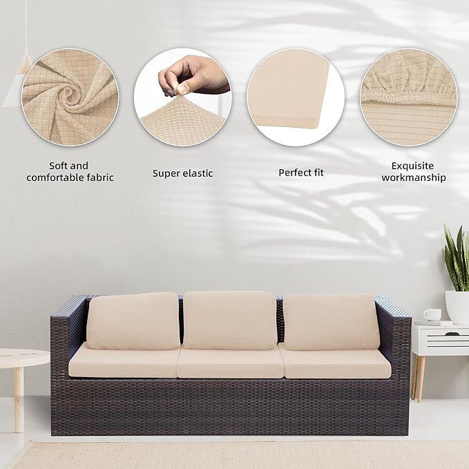 Patio Cushion Covers Outdoor Cushion Covers,Super Elastic Cushion Covers Replacement, Suitable for Outdoor Sofa Patio Couch Cover Replacement (8Pcs,Beige,Cover Only)