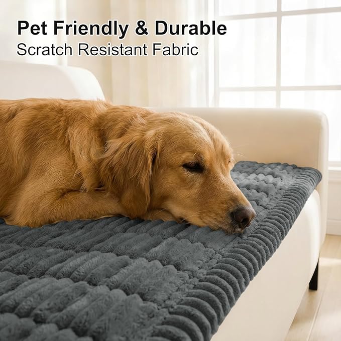 Smiry Couch Cover for Dogs Washable, Non Slip Fuzzy Pet Couch Covers for 3 Cushion Sofa Pet Friendly, Thick Soft Sofa Slipcovers Cushion Protector (Dark Grey, 27.6" x 27.6")