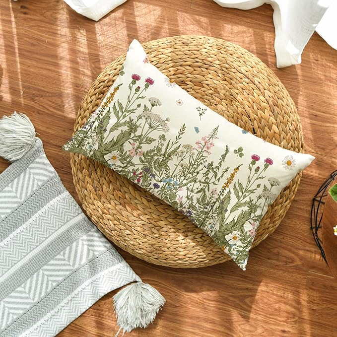AVOIN colorlife Wildflowers Fall Throw Pillow Cover, 12 x 20 Inch Flower Cushion Case Decoration for Sofa Couch