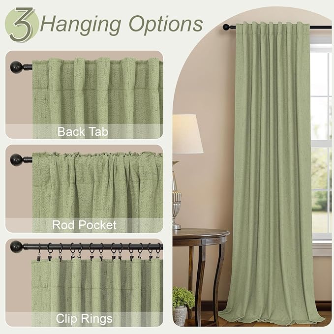 Light Sage Blackout Curtains for Bedroom Aesthetic 54 Inch Long 2 Panel Thermal Insulated Darkening Vintage Curtains for Small Window Short Length Classroom Playroom Linen Look Cottage Core Sage Green