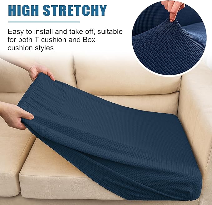 Water Repellent Sofa Seat Cushion Covers Stretch Furniture Protector Slip Covers for Settee Sofa Seat Cushion in Home Living Room (Large, Navy)