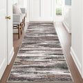 Lansny Modern Abstract Runner Rug 3x8, Dark Light Brown White Washable Kitchen Runner Non-Slip Soft Hallway Rug Runner Thin Print Faux Wool Carpet for Entryway Bedroom Laundry Room Indoor