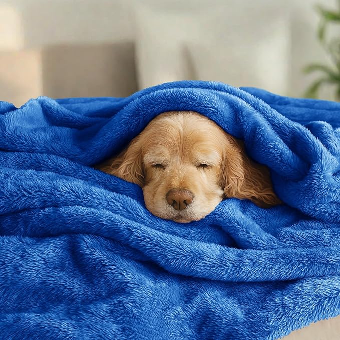 Exclusivo Mezcla Plush Fuzzy Fleece Bed Blanket King Size, Super Soft, Fluffy and Warm Blankets for Couch, Bed, All Season (Cobalt Blue, 90x104 inches)