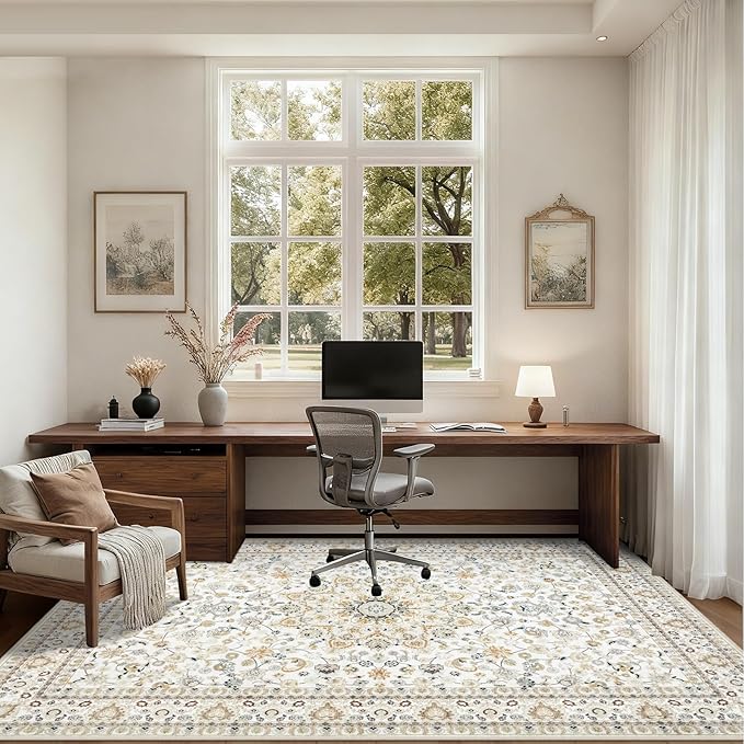 Area Rugs 10x14 Living Room Rug: Washable Rug Soft Vintage Boho Carpet Indoor Floor Non-Slip Stain Resistant Large Carpets for Bedroom Dining Room Farmhouse Nursery Home Office Beige