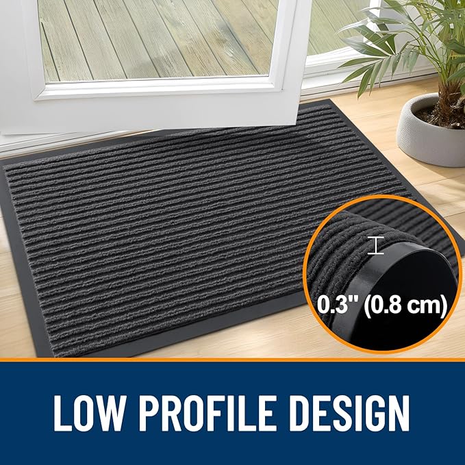 OLANLY Front Door Mat Indoor Outdoor Entrance, 2-Pack 71 x 23 Inch, Waterproof Heavy Duty Doormat, Fade Resistant, Low Profile, Easy Clean Patio Porch Welcome Floor Mats for Entry, Charcoal Grey
