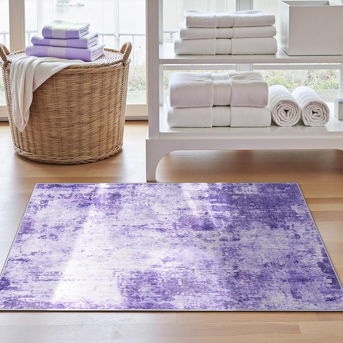 Washable Area Rugs 2'x3' Non-Slip Modern Abstract Soft for Living Room Entryway Bedroom Nursery, Print Pattern, Purple Gray Pink White