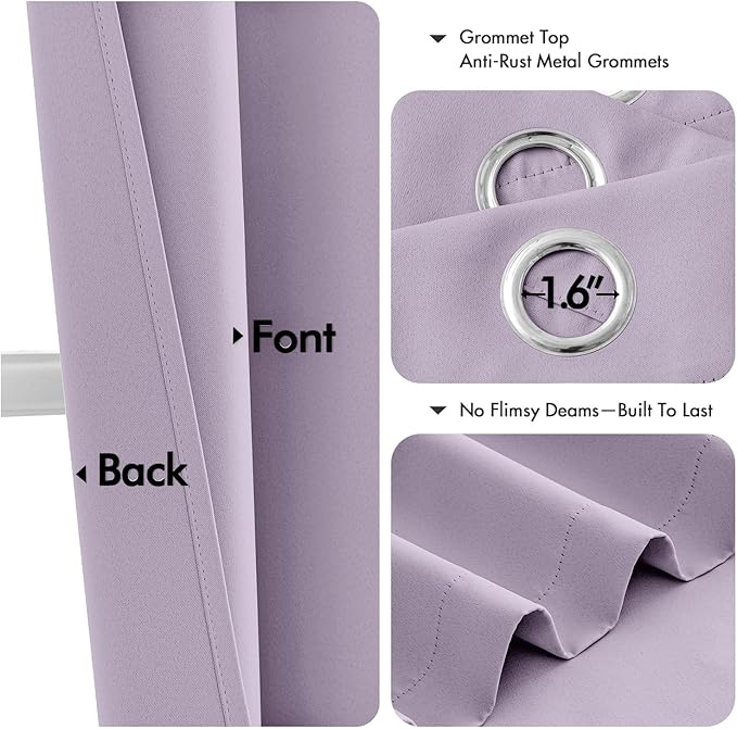 MIULEE Lilac Blackout Curtains for Bedroom Living Room 84 Inches Long 2 Panels, Thermal Insulated Room Darkening Drapes Solid Grommet Noise Reduction Light Blocking Window Treatments 40x84 Inch