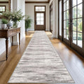 KOZYFLY Modern Abstract Washable Long Runner Rug 2.6x20 Hallway Rug Runner Non-Slip Soft Stair Runner Rugs, Grey/Light Beige/Brown Striped Carpet for Kitchen Entryway Bathroom
