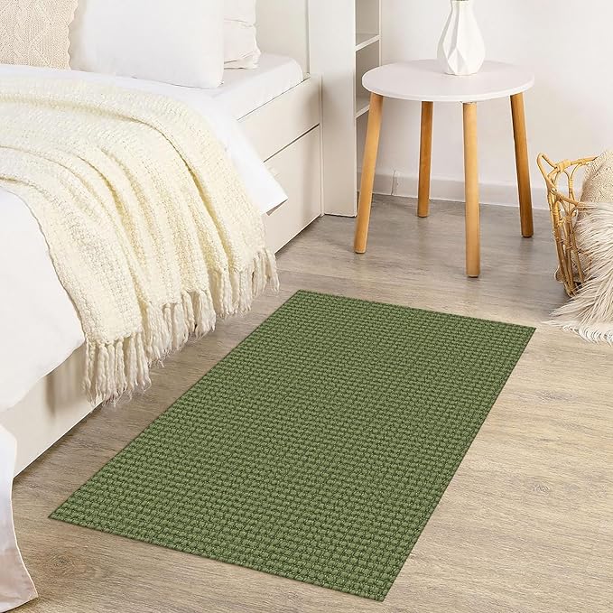 KOZYFLY Indoor Door Mat 2x3 ft Small Area Rugs Washable Front Door Mat Non Slip Rubber Backed Entryway Rug Cotton Entrance Doormat for Front Porch Bathroom Kitchen Bedroom, Bright Green/Earthy Green