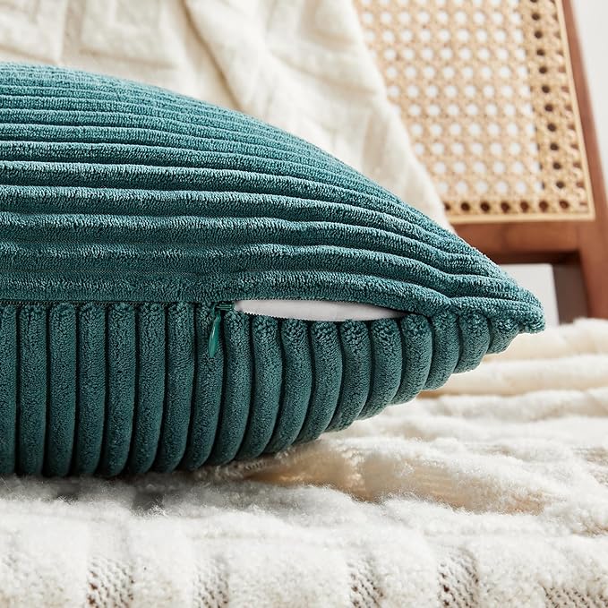 Fancy Homi 2 Packs Teal Lumbar Decorative Throw Pillow Covers 12x20 Inch for Living Room Couch Bed Sofa, Rustic Farmhouse Boho Home Decor, Soft Striped Corduroy Rectangle Accent Cushion Case 30x50 cm