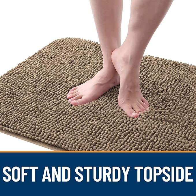 OLANLY Dog Door Mat for Muddy Paws 50x30, Absorbs Moisture and Dirt, Absorbent Non-Slip Washable Doormat, Quick Dry Chenille Mud Mat for Dogs, Entry Indoor Entryway Carpet for Inside Floor, Tan