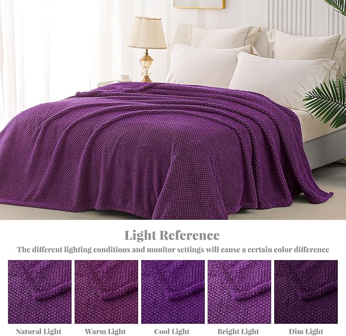 Whale Flotilla Queen Size Fuzzy Fleece Blanket for Bed, 90x90 Inch Fluffy Warm Soft Jacquard Blankets for All Season, Lightweight and Cozy, Purple