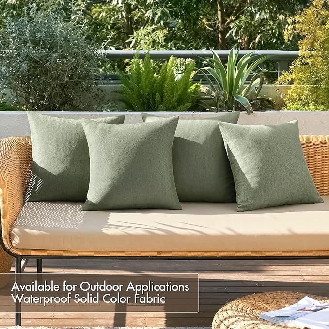 MIULEE Pack of 4 Decorative Outdoor Throw Pillow Covers Linen Waterproof Pillow Covers Spring Farmhouse Cushion Cases for Patio Garden Tent Balcony Couch Sofa 18x18 inch Gray Green