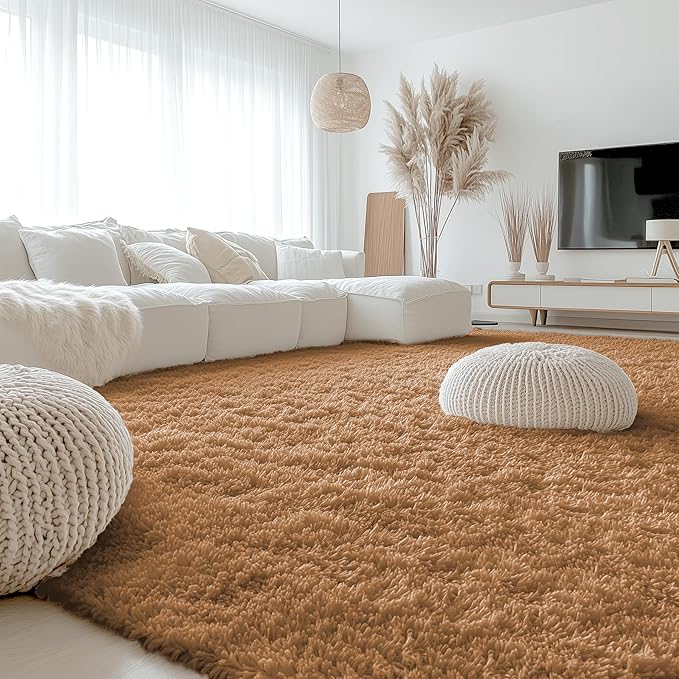 OLANLY 9x12 Machine Washable Large Area Rugs for Living Room, Bedroom, Soft Fluffy Shaggy Bedside Rug, Indoor Floor Carpet for Kids Girls and Boys, Dorms, Home Decor Aesthetic, Khaki