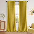 Guken 100% Blackout Curtains 90 Inch Length 2 Panels Set for Living Room Bedroom Back Tab Thermal Insulated Black Out Linen Drapes Room Darkening Celery Yellow,52x90