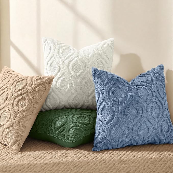 decorUhome Throw Pillow Covers 20x20 Inch Set of 2, Soft Plush Faux Wool Light Khaki Solid Couch Pillow Covers, Accent Farmhouse Neutral Square Pillow Cases for Sofa Bed Living Room