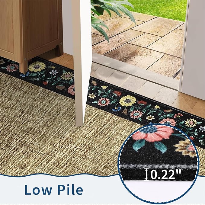 GarveeHome 4x6 Area Rugs for Bedroom Living Room Machine Washable Rugs Floral Bordered Small Carpet Non-Slip Stain Resistant Accent Carpet for Dining Room Table Apartment Office, Yellow