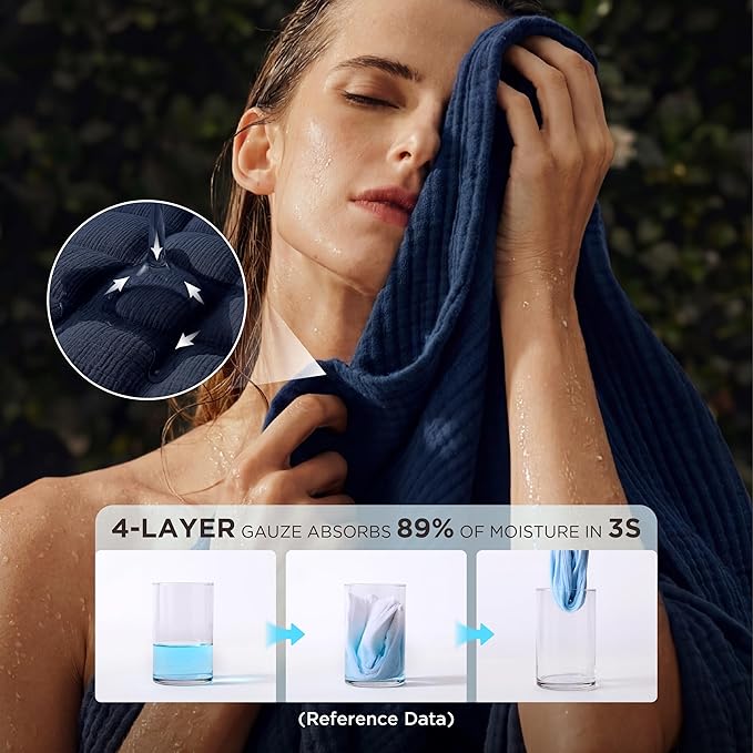 Bedsure 100% Cotton Muslin Throw Blanket Twin XL for Bed - 4-Layer Breathable and Lightweight Thin Soft Summer Gauze Muslin Blankets for Adults, Navy Blue, 66x90 Inches