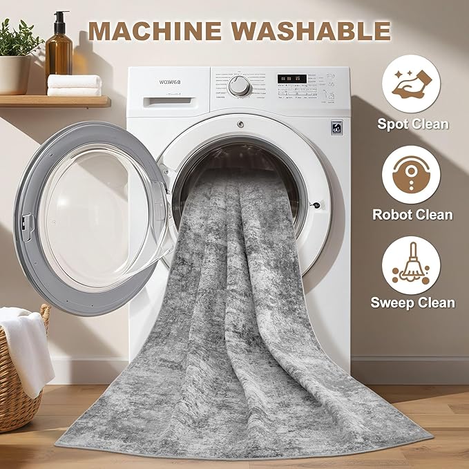 Nakagishi 6x9 Area Rugs Living Room: Washable Abstract Large Neutral Soft Rug Stain Resistant Modern Indoor Floor Non-Slip Carpet for Bedroom Nursery Kids Playroom Office Dining Room Dorm- Grey