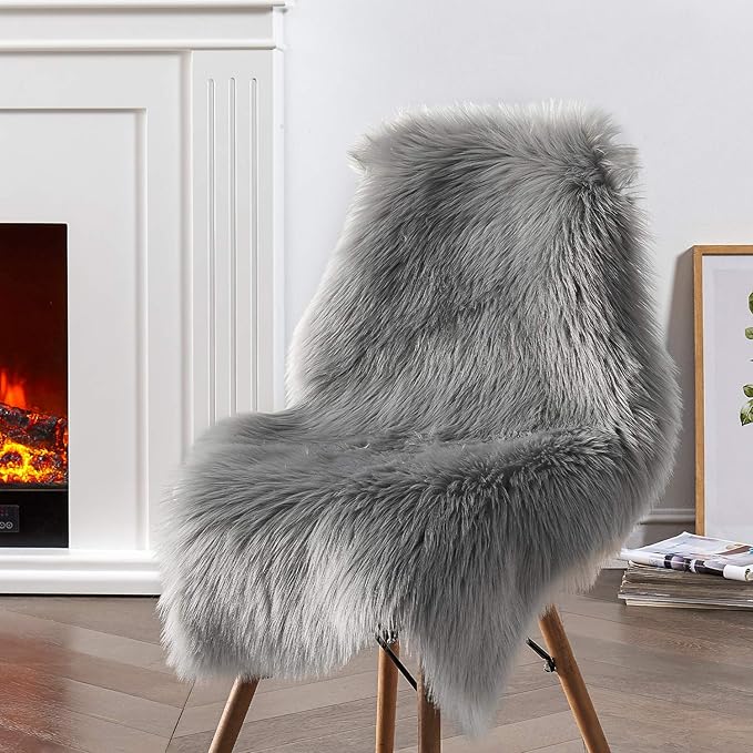 Ciicool Faux Sheepskin Rugs Soft Faux Fur Rug Grey Fluffy Chair Couch Cover Furry Rug for Bedroom Floor Sofa Living Room 2x3 Feet