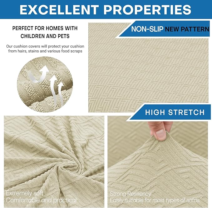 XINEAGE New 3 Pieces Couch Covers for 2 Cushion Sofa Super Stretch Loveseat Slipcover Pet Dog Universal Slip Cover Anti Slip Love Seat Furniture Protector (Light Beige, 55"-69")